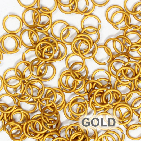MATTE GOLD 5mm 18 GA Jump Rings / 5 Gram Pack (approx 130) / sawcut round open anodized aluminum
