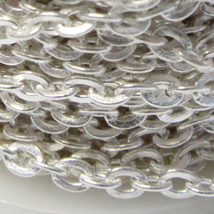 Bright Rhodium Flat Cable Chain / 3 x 2 mm links / sold by the foot