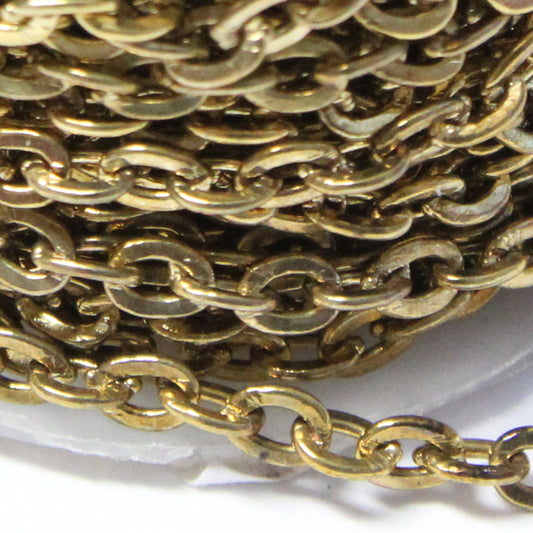 Yellow Brass Flat Cable Chain / 3 x 2 mm links / sold by the foot