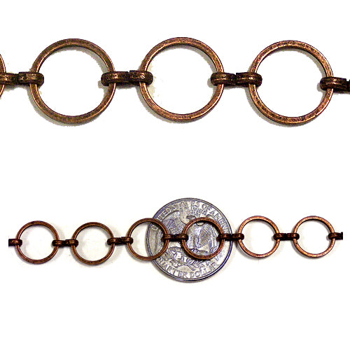 12mm Antique Copper Ring Chain / 25 foot factory roll / home decor or jewelry chain / round antiqued dark copper finish chain