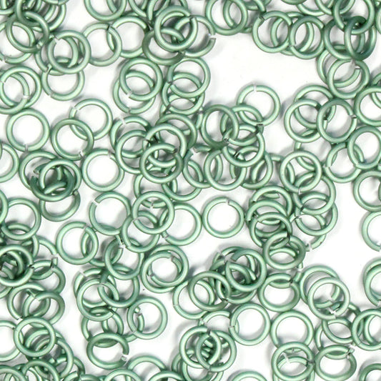 MATTE SEAFOAM GREEN 3.4mm 20 GA Jump Rings / 5 Gram Pack (approx 275) / sawcut round open anodized aluminum
