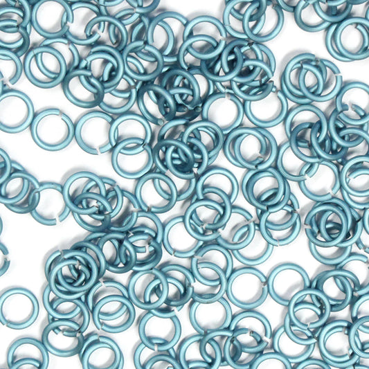 MATTE SKY BLUE 3.4mm 20 GA Jump Rings / 5 Gram Pack (approx 275) / sawcut round open anodized aluminum