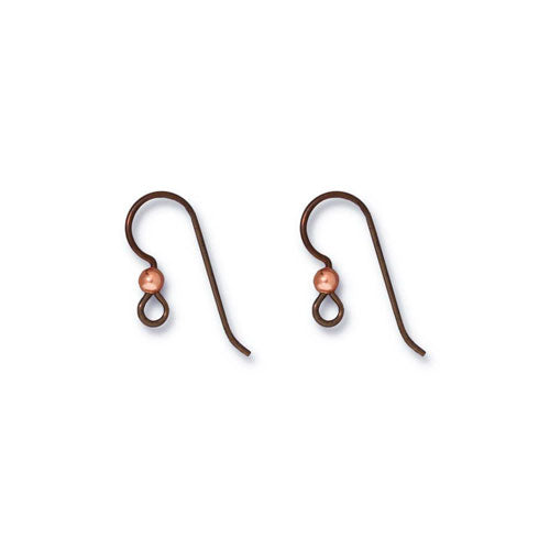 Antique Copper Niobium Hook Earwires with 3mm bright copper ball / sold by the pair / open loop for adding charms or pendants
