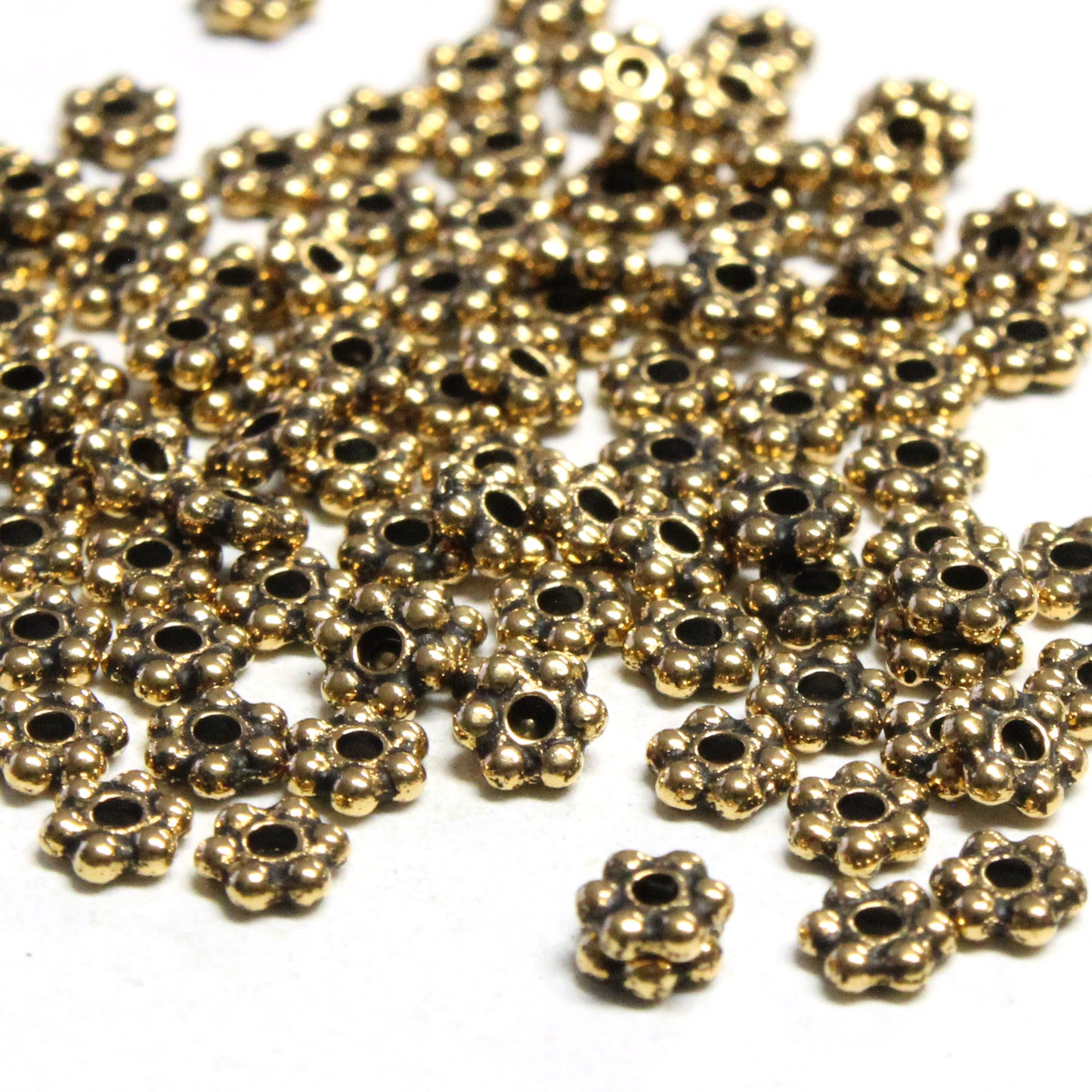 TierraCast 5mm Beaded Daisy Spacer Bead / pewter with antique gold finish / 93-0421-26