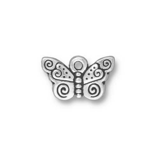 TierraCast Spiral Butterfly Charm / pewter with antique silver finish
