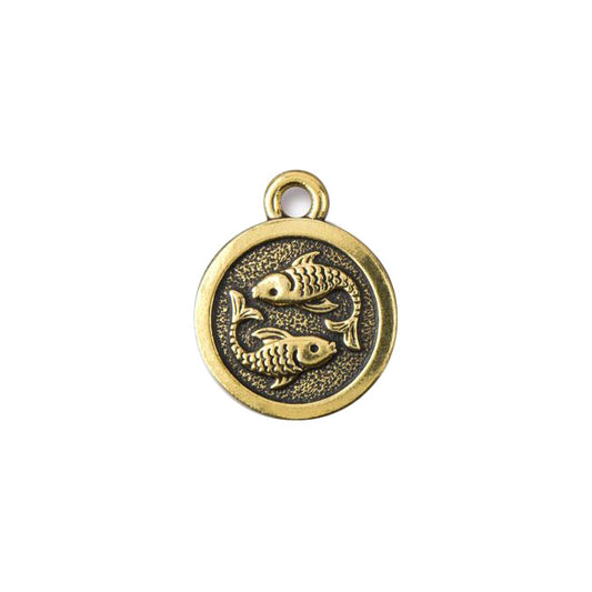 TierraCast Pisces Zodiac Charm / pewter with antique gold finish / reverse view