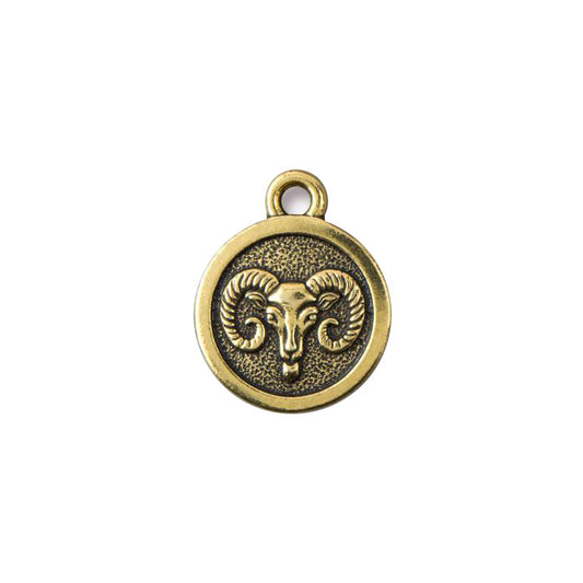 TierraCast Aries Zodiac Charm / pewter with antique gold finish / reverse view