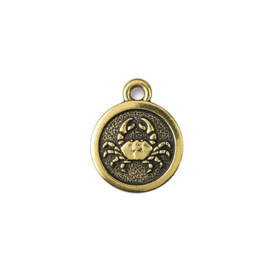 TierraCast Cancer Zodiac Charm / pewter with antique gold finish / reverse view