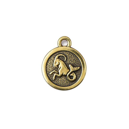 TierraCast Capricorn Zodiac Charm / pewter with antique gold finish / reverse view