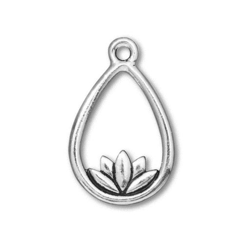 TierraCast Lotus Teardrop Charm / pewter with antique silver finish