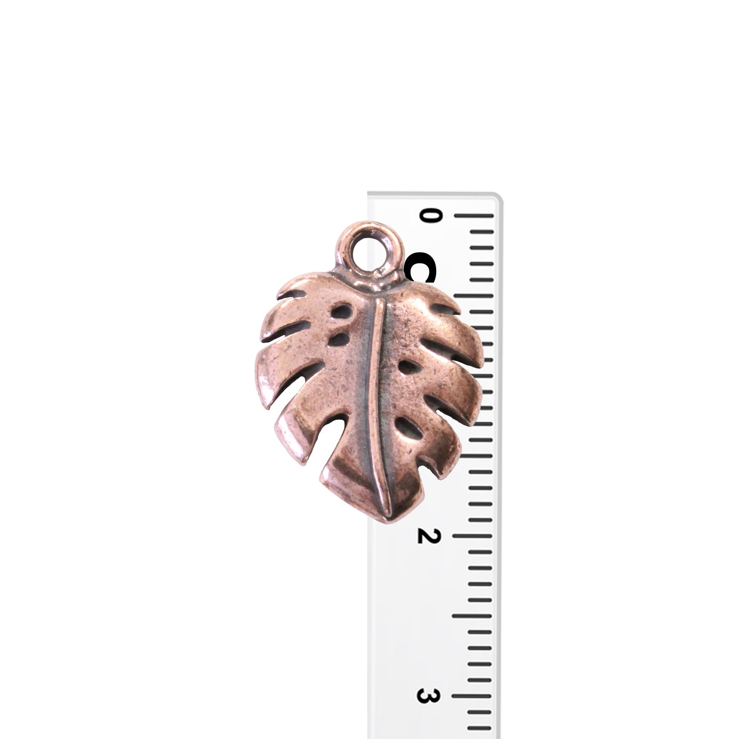 TierraCast Monstera Charm / pewter with antique copper finish / with ruler