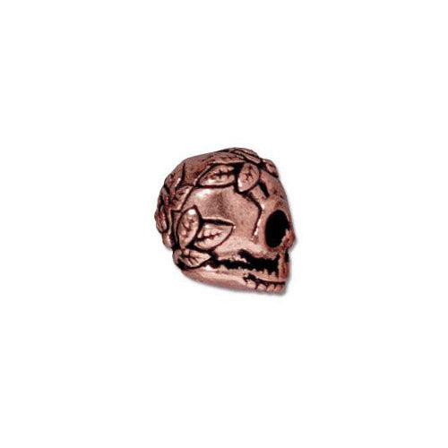 TierraCast Rose Skull Bead / pewter with antique copper finish / side view
