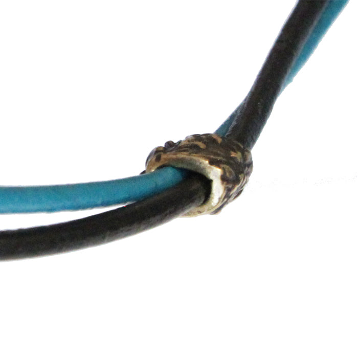 TierraCast Jardin Barrel Bead / pewter with a brass oxide finish / threaded on 2mm leather cords