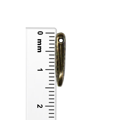 TierraCast Hammertone Dagger Bead / plated pewter with a brass oxide finish / side view with ruler
