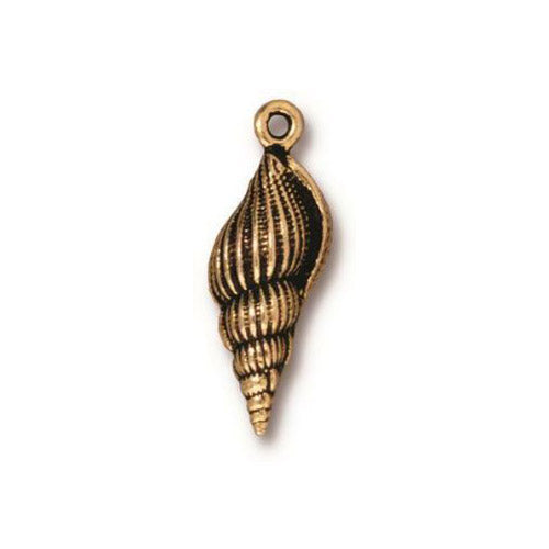 TierraCast 24mm Spindle Shell Charm / 5 Pack / pewter with antique gold finish