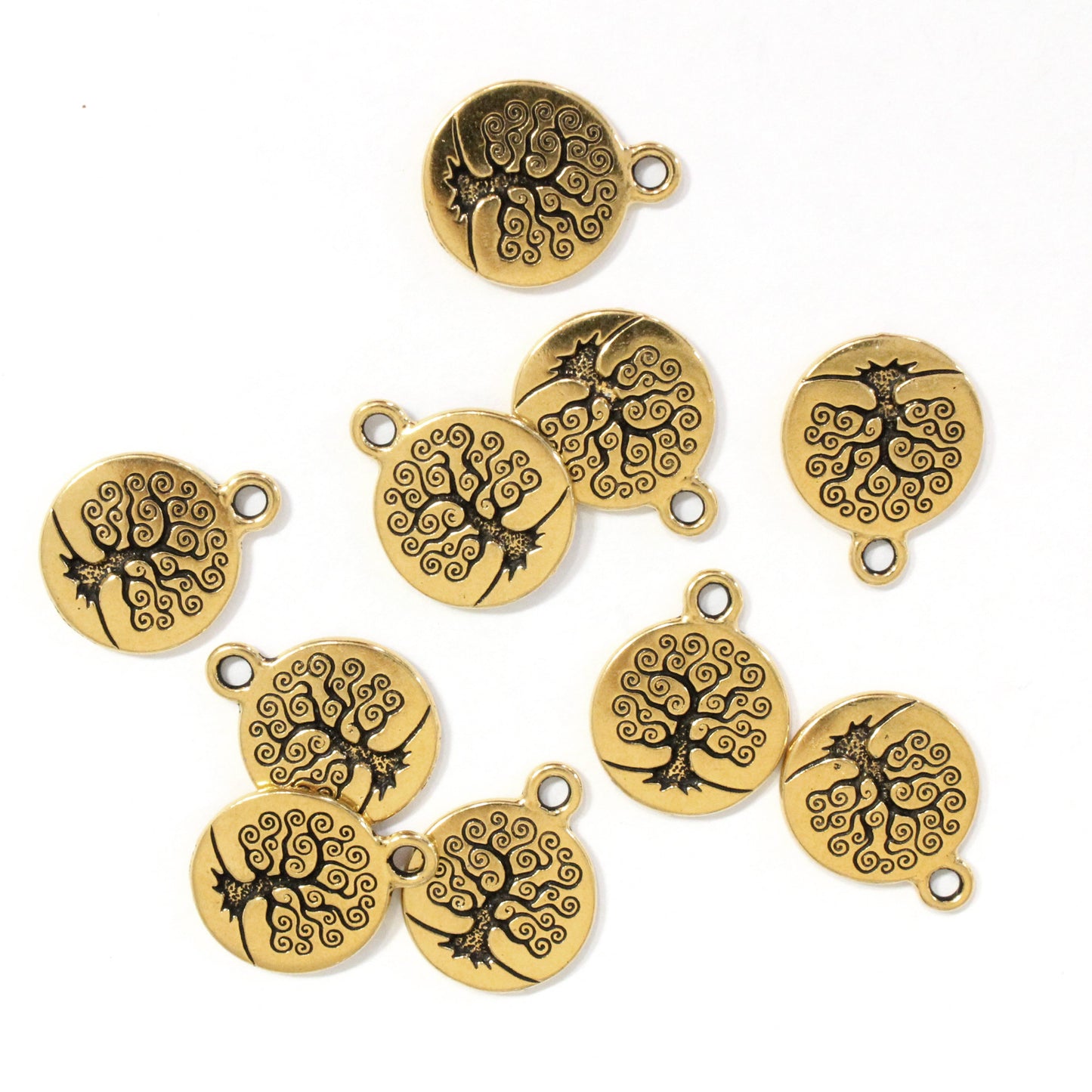 TierraCast 19mm Tree of Life Charm / 10 Pack / pewter with antique gold finish
