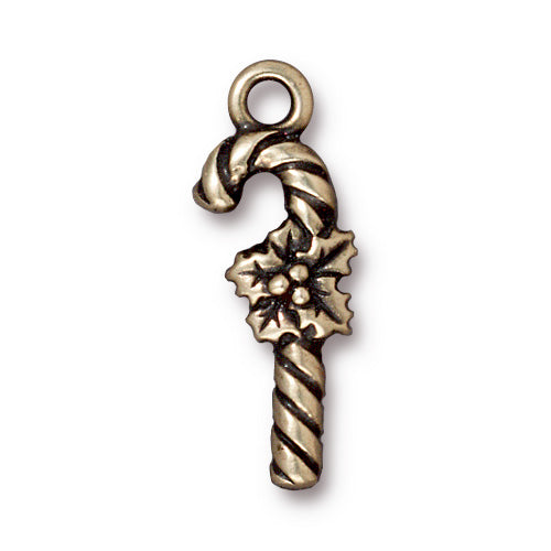 TierraCast Candy Cane Charm / pewter with a brass oxide finish / 94-2347