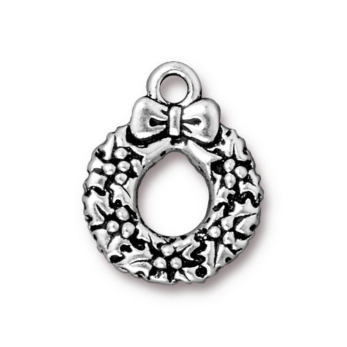 TierraCast Wreath Charm / 5 Pack / pewter with antique silver finish