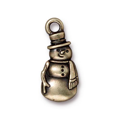 TierraCast Frosty Snowman Charm / 5 Pack / pewter with an brass oxide finish