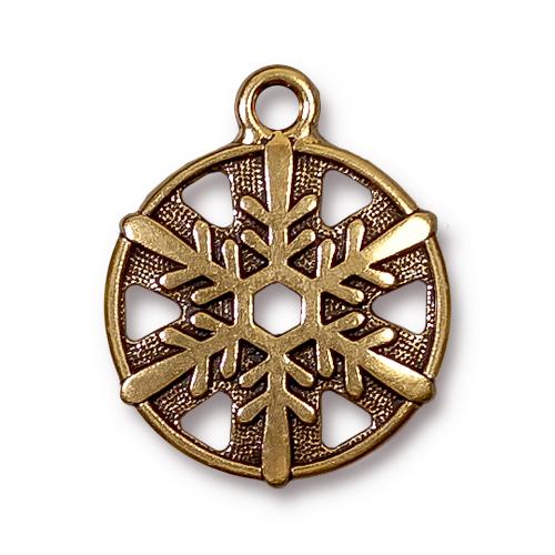 TierraCast 24mm Snowflake Charm / pewter with antique gold finish