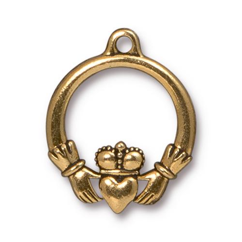 TierraCast 24mm Claddagh Charm / 10 Pack / pewter with antique gold finish