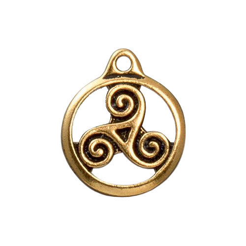 TierraCast 19mm Triskele Charm / pewter with antique gold finish / 94-2391-26