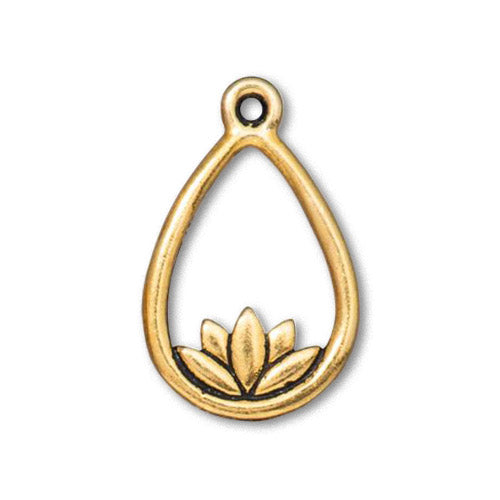 TierraCast Lotus Teardrop Charm / pewter with antique gold finish / 94-2566-26