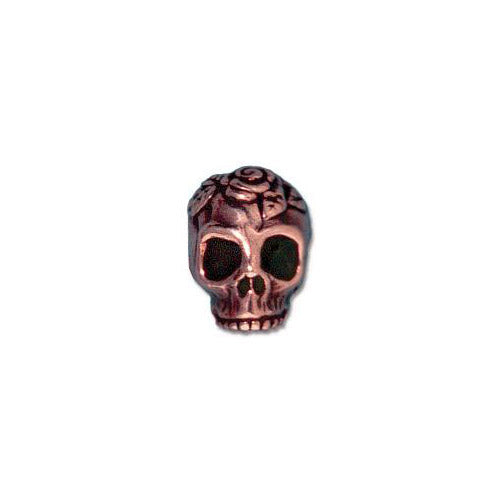 TierraCast Rose Skull Bead / 5 Pack / pewter with antique copper finish