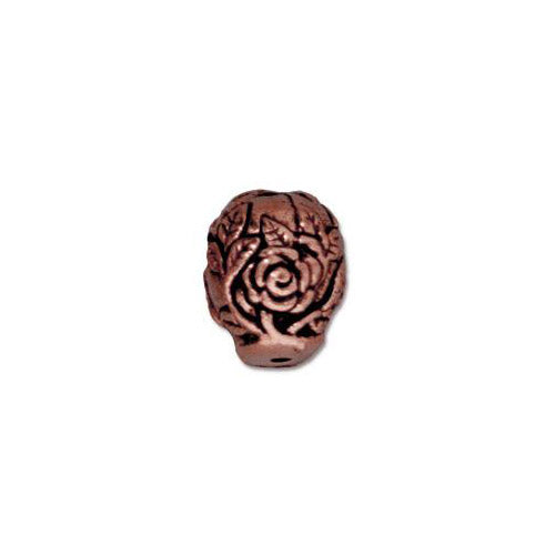 TierraCast Rose Skull Bead / 5 Pack / pewter with antique copper finish