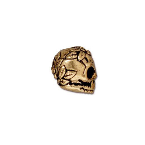 TierraCast Rose Skull Bead / pewter with antique gold finish / 94-5685-26