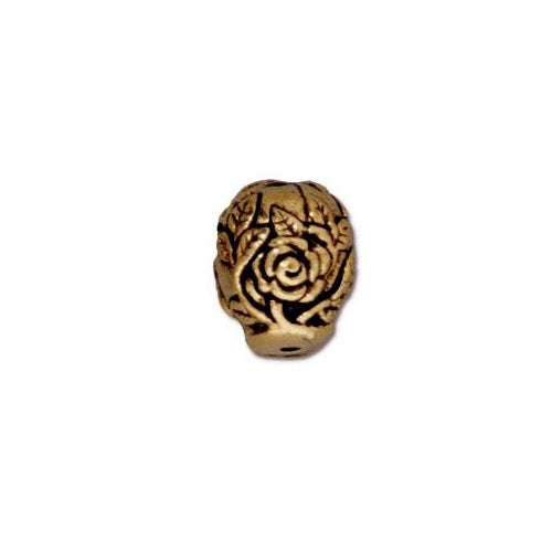TierraCast Rose Skull Bead / 5 Pack / pewter with antique gold finish