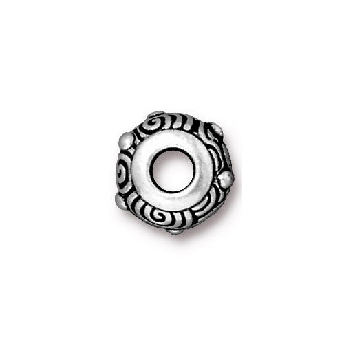 TierraCast Spiral Euro Bead / 5 Pack / pewter with antique silver finish / large hole bead