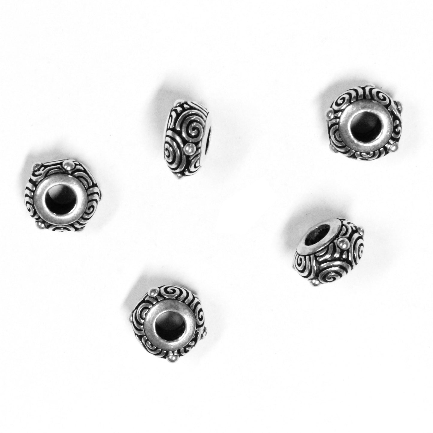 TierraCast Spiral Euro Bead / 5 Pack / pewter with antique silver finish / large hole bead