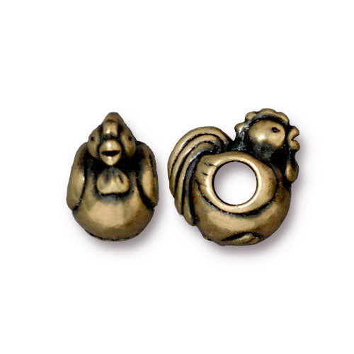 TierraCast Rooster Euro Bead / pewter with a brass oxide finish / large hole bead / 94-5764-27