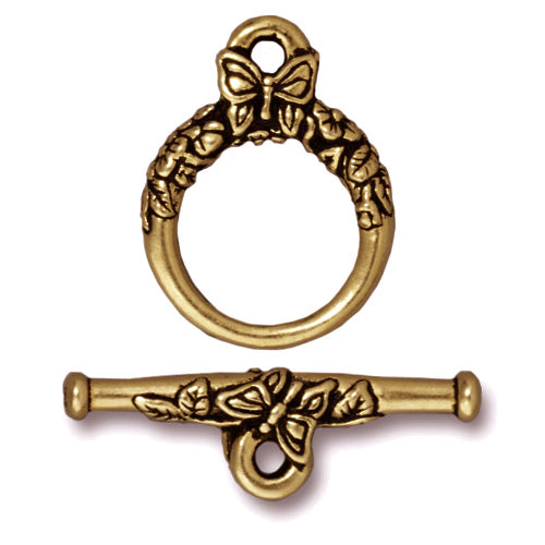 TierraCast Butterfly Toggle Clasp / pewter with antique gold finish / 94-6097-26
