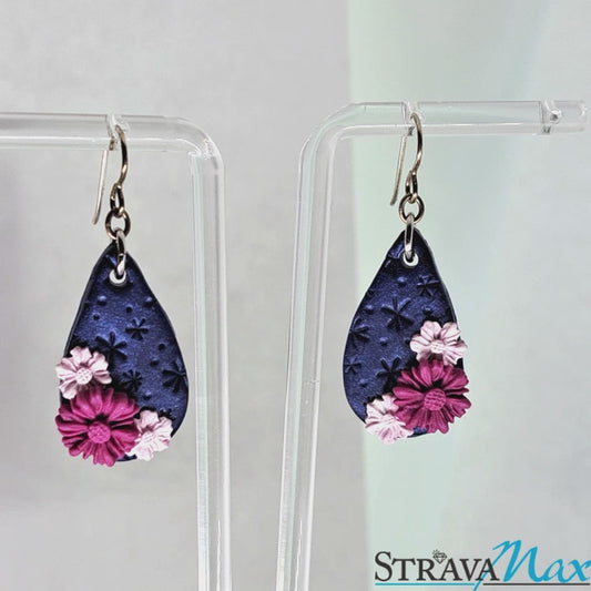 Spring Nightfall Flower Earrings / 50mm length / sterling silver hook earwires