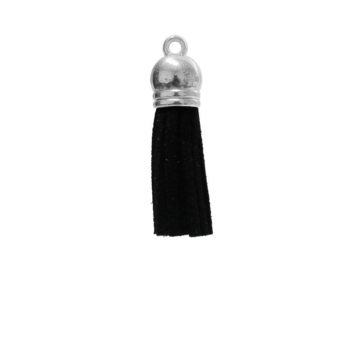 BLACK 40mm Faux Suede Tassel with silver acrylic cap and eyelet
