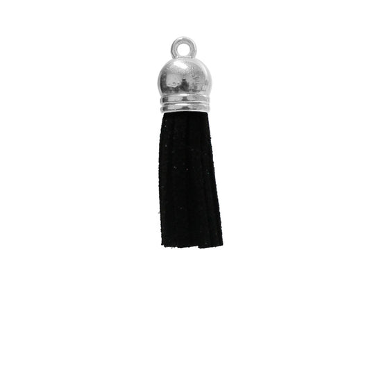 BLACK 40mm Faux Suede Tassel with silver acrylic cap and eyelet