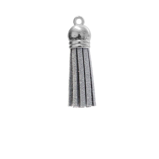 GREY 40mm Faux Suede Tassel with silver acrylic cap and eyelet