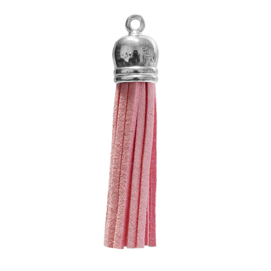 PINK 60mm Faux Suede Tassel with silver acrylic cap and eyelet