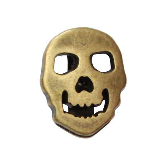 Antique Brass Skull Slider / 5 Pack / ID 10 x 2mm / slider for 10mm flat leather cord