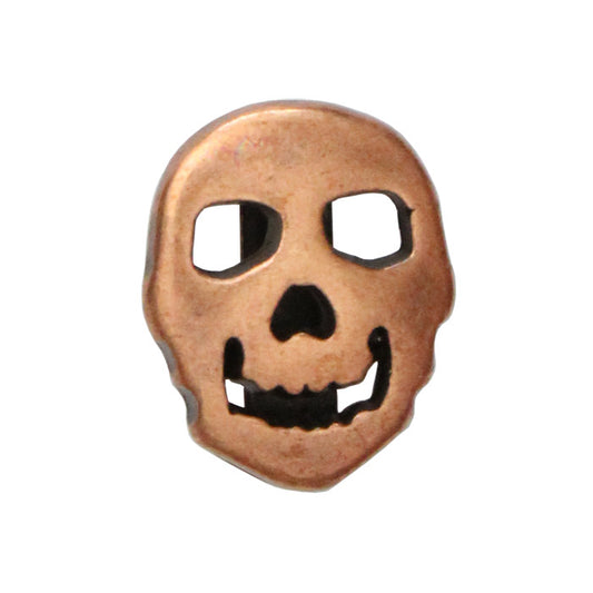 Antique Copper Skull Slider / 5 Pack / ID 10 x 2mm / for 10mm flat leather cord