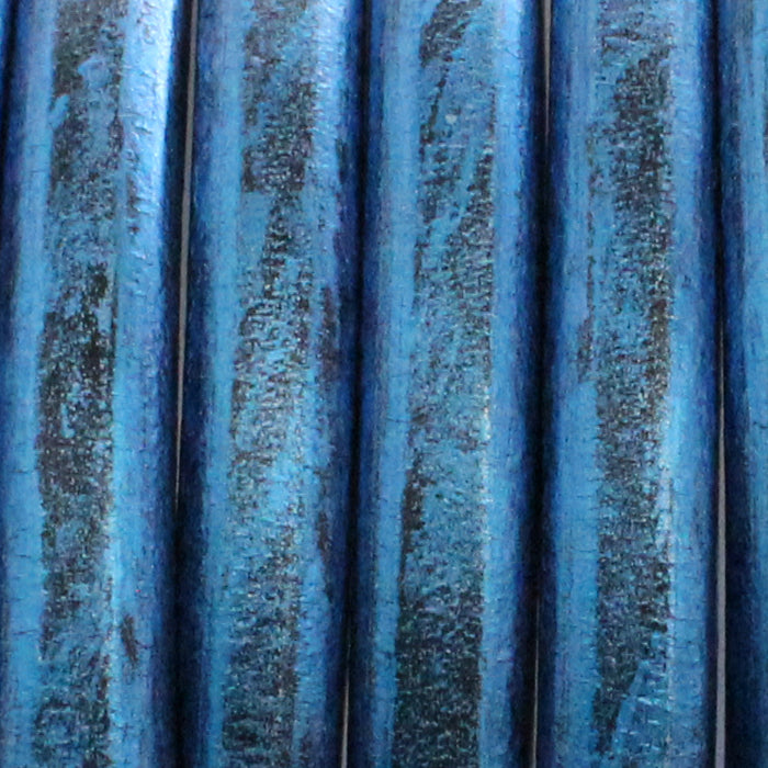METALLIC GALAXY BLUE Regaliz 10 x 6mm Leather Cord / sold by the foot / jewelry leather for bracelets