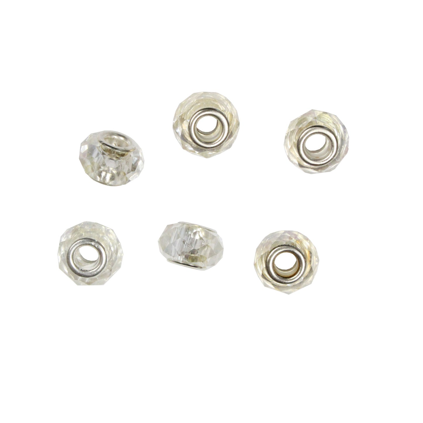 Clear Crystal AB Faceted Rondelle Bead / 6 Pack / Large Hole 4.5mm ID / Silver Plated Grommet