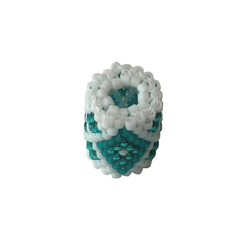 15x11mm Teal Diamonds on White Peyote Stitch Tube Bead