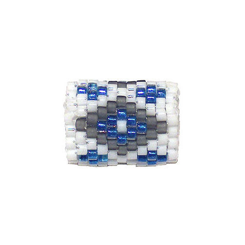 15x11mm Grey and Blue Diamonds on White Peyote Stitch Tube Bead