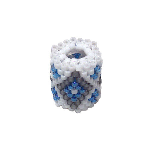 15x11mm Grey and Blue Diamonds on White Peyote Stitch Tube Bead