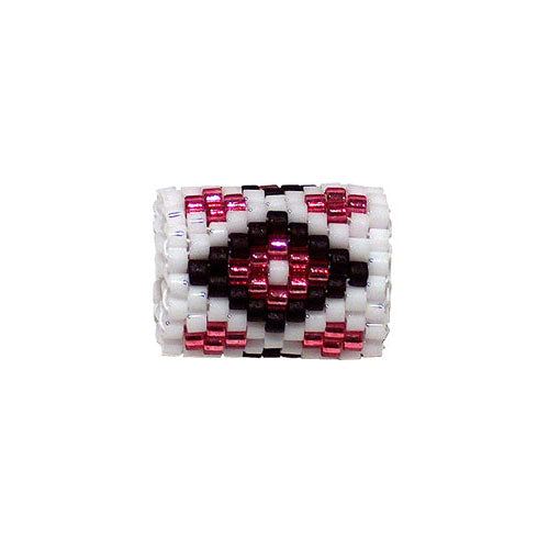 15x11mm Black and Pink Diamonds on White Peyote Stitch Tube Bead