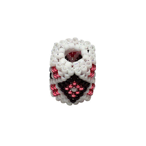15x11mm Black and Pink Diamonds on White Peyote Stitch Tube Bead