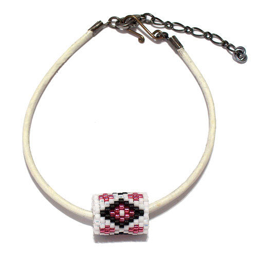 15x11mm Black and Pink Diamonds on White Peyote Stitch Tube Bead